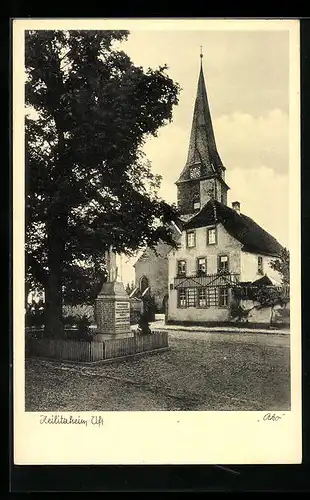 AK Zeilitzheim, Kriegerdenkmal und Kirche