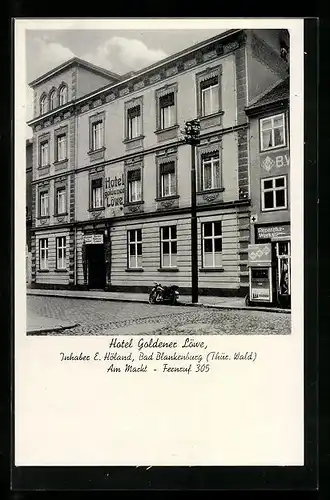 AK Bad Blankenburg / Thür. Wald, Hotel Goldener Löwe, Inh. E. Höland