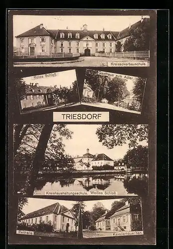 AK Triesdorf, Gasthaus zum Adler, Rotes Schloss, Reithalle, Kavalierhäuschen