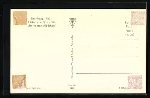 AK Eisenberg /Th., Gaststätte Trompeterschlösschen mit Strassen