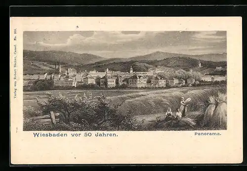 AK Wiesbaden, Wiesbaden vor 50 Jahren, Panorama mit Getreideernte