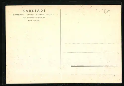 AK Hamburg, Karstadt-Haus in der Mönckebergstrasse, Strassenbahn