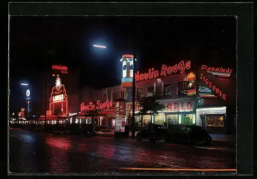 AK Hamburg-St. Pauli, Reeperbahn bei Nacht, mit Moulin Rouge