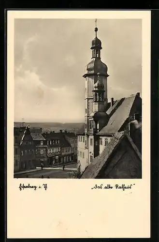AK Eisenberg /Th., Altes Rathaus mit Strasse aus der Vogelschau