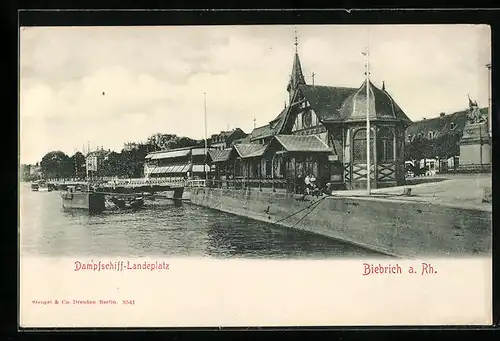 AK Biebrich a. Rh., Dampfschiff-Landeplatz