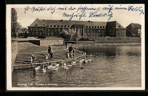 AK Münster i. W., Aa-See und Gasthaus