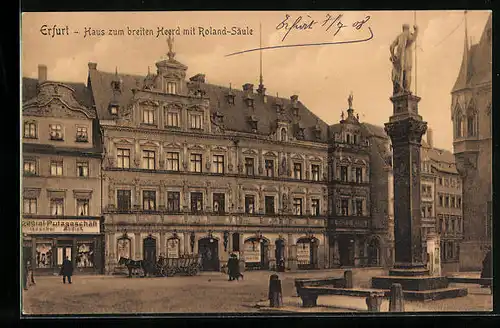 AK Erfurt, Haus zum breiten Heerd mit Roland-Säule