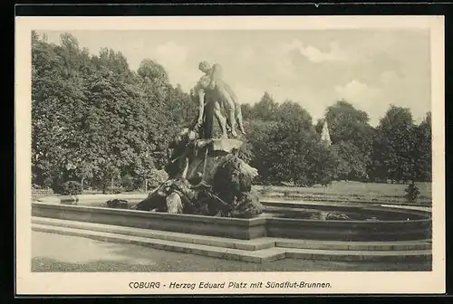 AK Coburg, Herzog Eduard Platz mit Sündflut-Brunnen