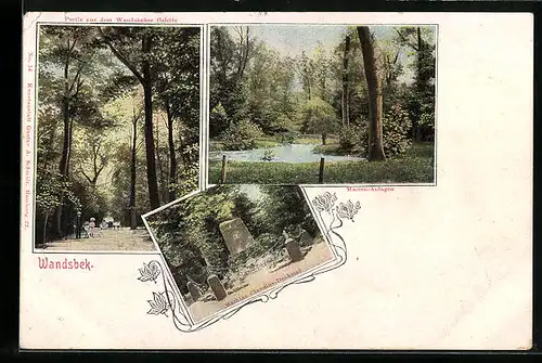 AK Hamburg-Wandsbek, Mathias Claudius-Denkmal, Marien-Anlagen, Partie aus dem Wandsbeker Gehölz