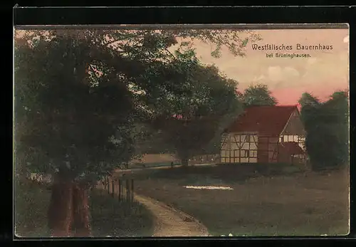 AK Brüninghausen, Westfälisches Bauernhaus bei Abendstimmung