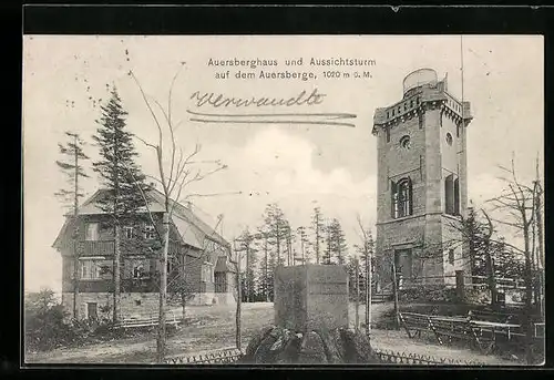 AK Wildenthal, Auersberghaus und Aussichtsturm auf dem Auersberg