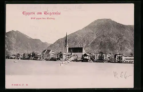 AK Egern am Tegernsee, Blick gegen den Walberg mit Kirche