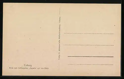 AK Coburg, Blick vom Cafeegarten Capelle auf den Ort