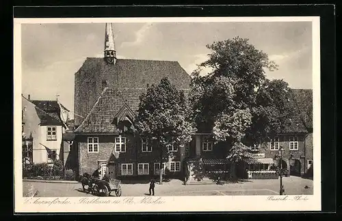 AK Eckernförde, Rathaus mit Gasthaus Ratskeller und St. Nicolai