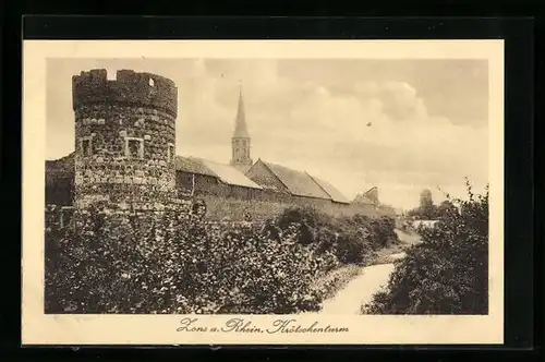 AK Zons a. Rhein, Krötschenturm bei Schönwetter