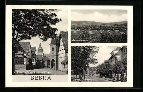 AK Bebra, Ortsansicht, Mühlenstrasse mit Blick auf Kirche, Nürnberger Strasse