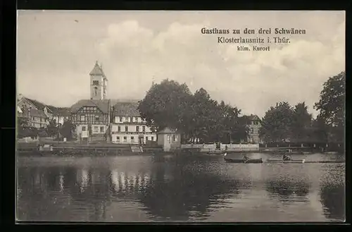 AK Klosterlausnitz i. Thür., Gasthaus zu den drei Schwänen, Bes. Louis Hädrich