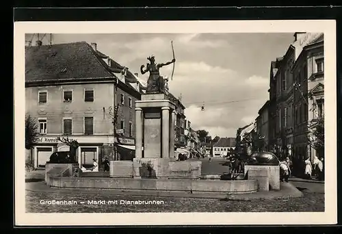 AK Grossenhain, Markt mit Dianabrunnen