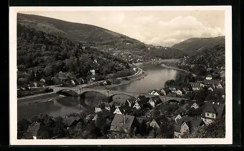 AK Ziegelhausen im Neckartal, Blick auf dei Neckarbrücke und Heidelberg-Schlierbach