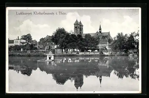 AK Bad Klosterlausnitz i. Thür., Totalansicht, Partie am Klosterteich