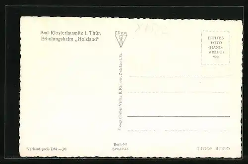 AK Bad Klosterlausnitz i. Thür., Erholungsheim Holzland und Lebensmittelgeschäft