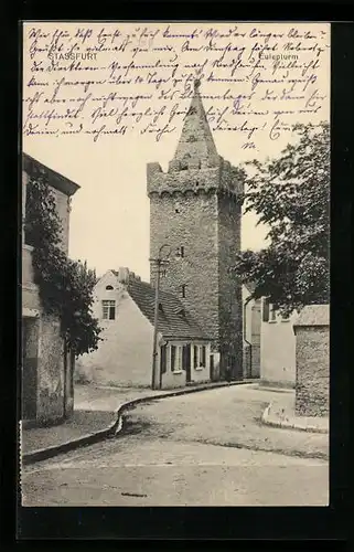 AK Stassfurt, Strassenpartie am Eulenturm