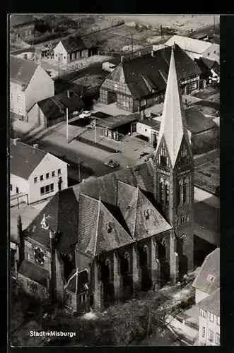 AK Misburg /Hann, Kirche aus der Vogelschau