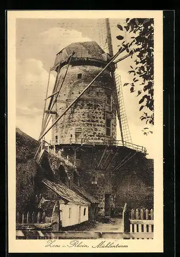 AK Zons a. Rhein, Mühlenturm und Arbeiter