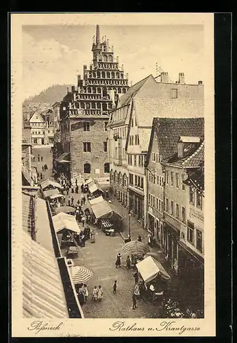 AK Pössneck, Rathaus und Krautgasse