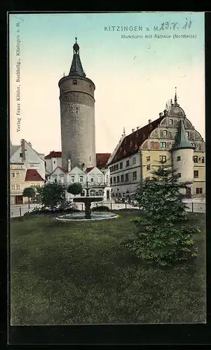AK Kitzingen a. M., Marktturm mit Rathaus