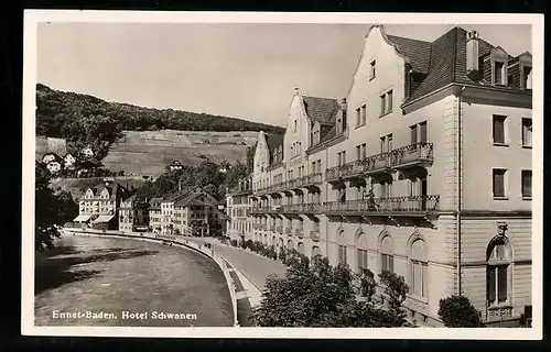 AK Ennet-Baden, Uferstrasse mit Hotel Schwanen