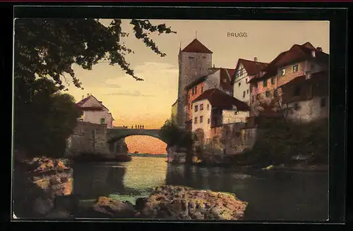 AK Brugg, Ortspartie am Abend