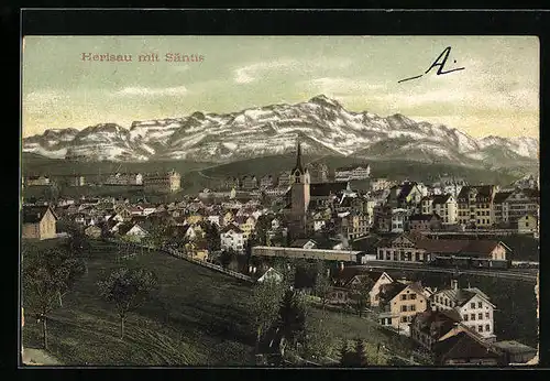 AK Herisau, Ortsansicht mit Säntis