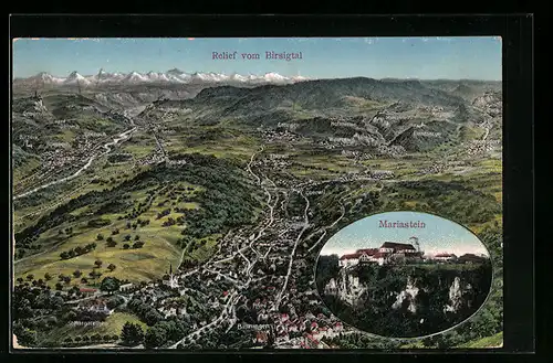 AK Ettingen /Birsigtal, Relief mit Oberwil, Binningen, u. Hofstetten, Mariastein