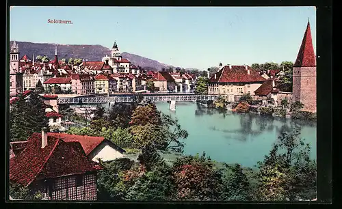 AK Solothurn, Uferpartie mit Brücke