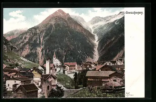 AK Goeschenen, Teilansicht mit Kirche