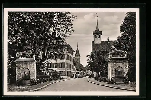 AK Zofingen, Teilansicht mit Löwen und Kirche