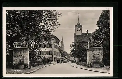 AK Zofingen, Teilansicht mit Löwen und Kirche