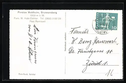AK Brunnersberg, Pension Waldheim von Fam. W. Hobi-Dähler