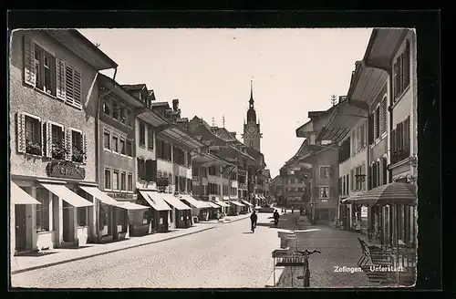 AK Zofingen, Strassenpartie mit Geschäften in der Unterstadt