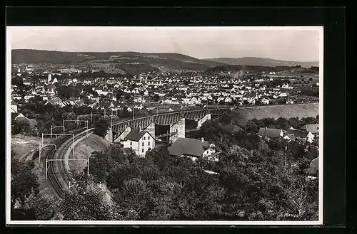 AK Brugg, Gesamtansicht mit Eisenbahnbrücke