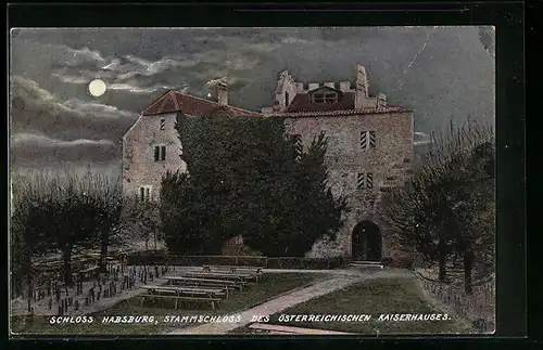 Mondschein-AK Habsburg, Stammschloss des österreichischen Kaiserhauses