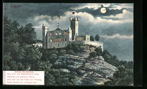 Mondschein-AK Baden, Blick aufs Schloss Schartenfels