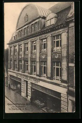 AK Harburg a. E., Geschäftshaus des Volksblatt