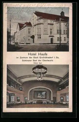 AK Grossröhrsdorf i. Sa., Hotel Haufe, Inh.: Oskar Iser
