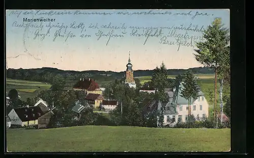 AK Marienweiher, Teilansicht mit Kirche