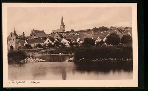 AK Sulzfeld a. Main, Blick über See auf Ort mit Kirche