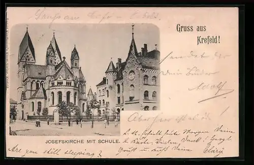 AK Krefeld, Josefskirche mit Schule
