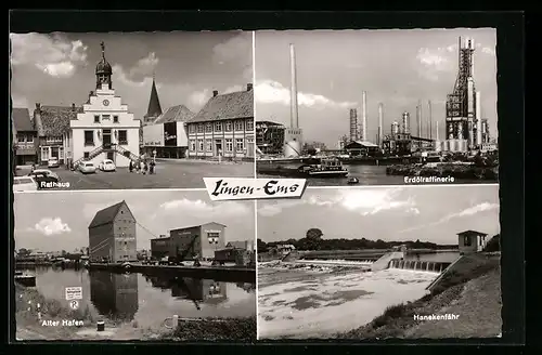 AK Lingen-Ems, Rathaus, Erdölraffinerie, alter Hafen