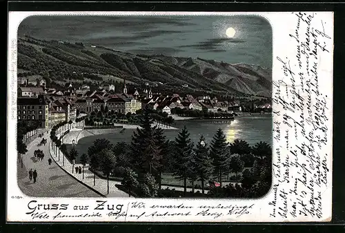 Lithographie Zug, Uferpartie
